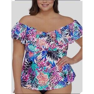 Island Escape Women Plus Size 18W La Flor Underwire Tankini Top Multicolor N2